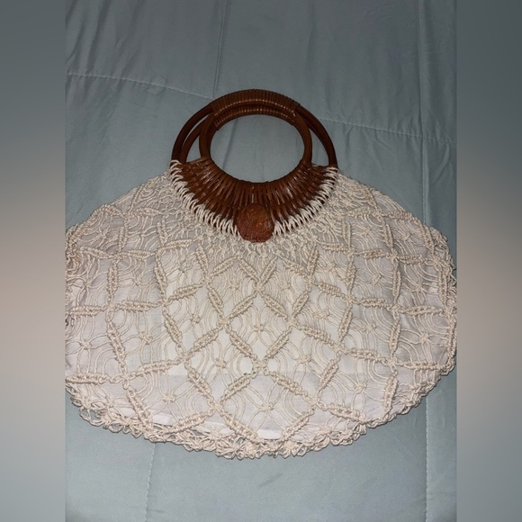 Handbags - Beach purse Cream Woven Handbag